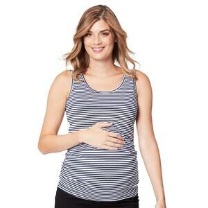 Cake Maternity Maternity Pull-Up Nursing Tank Top Navy White LG (US 10)
